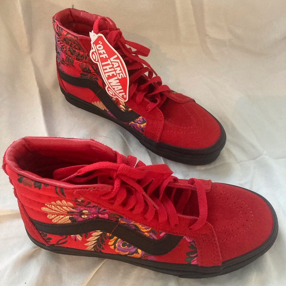 Red Jacquard High Top Vans (new w/ tag)